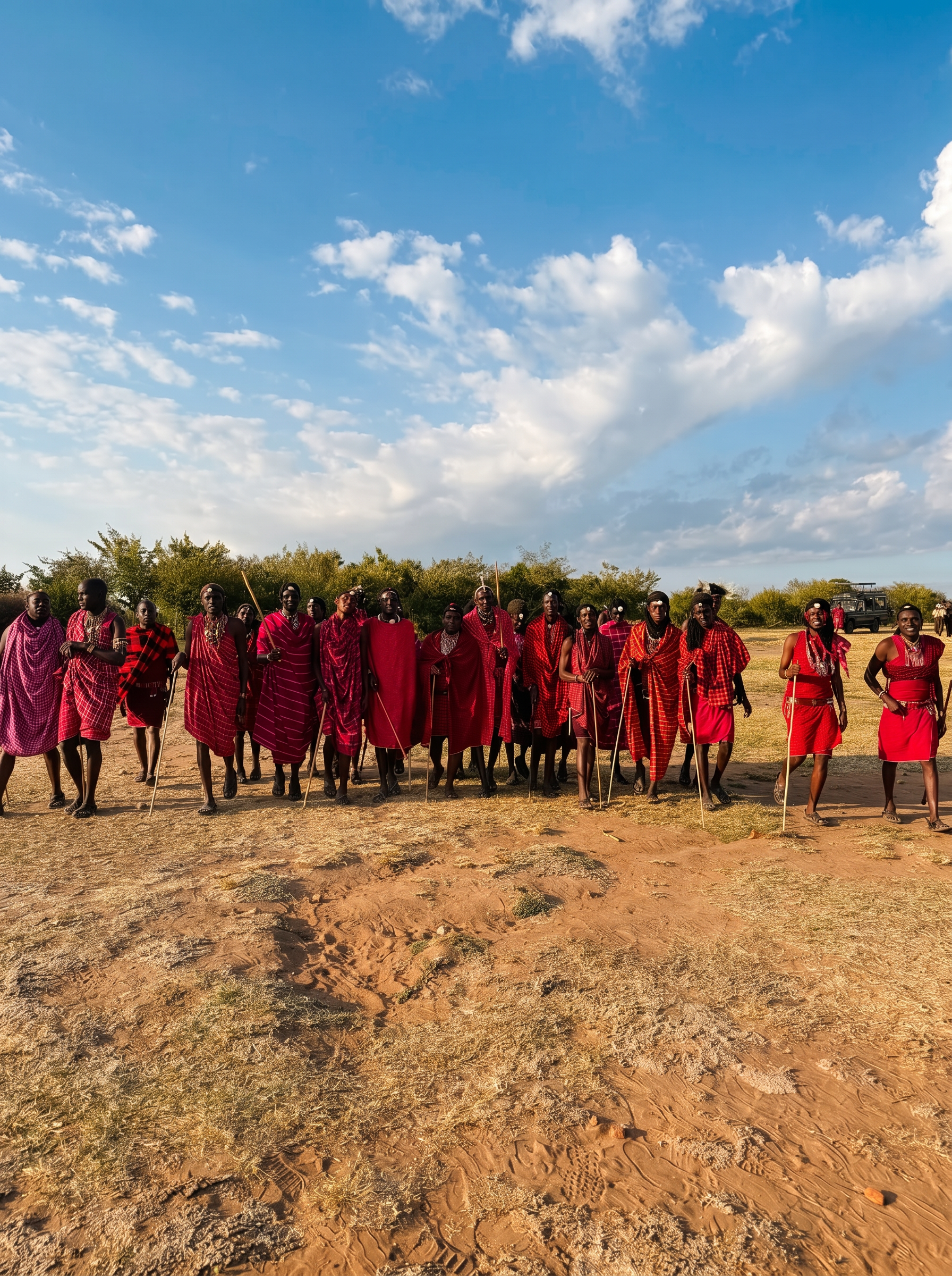 Maasai men performing a traditional warrior dance