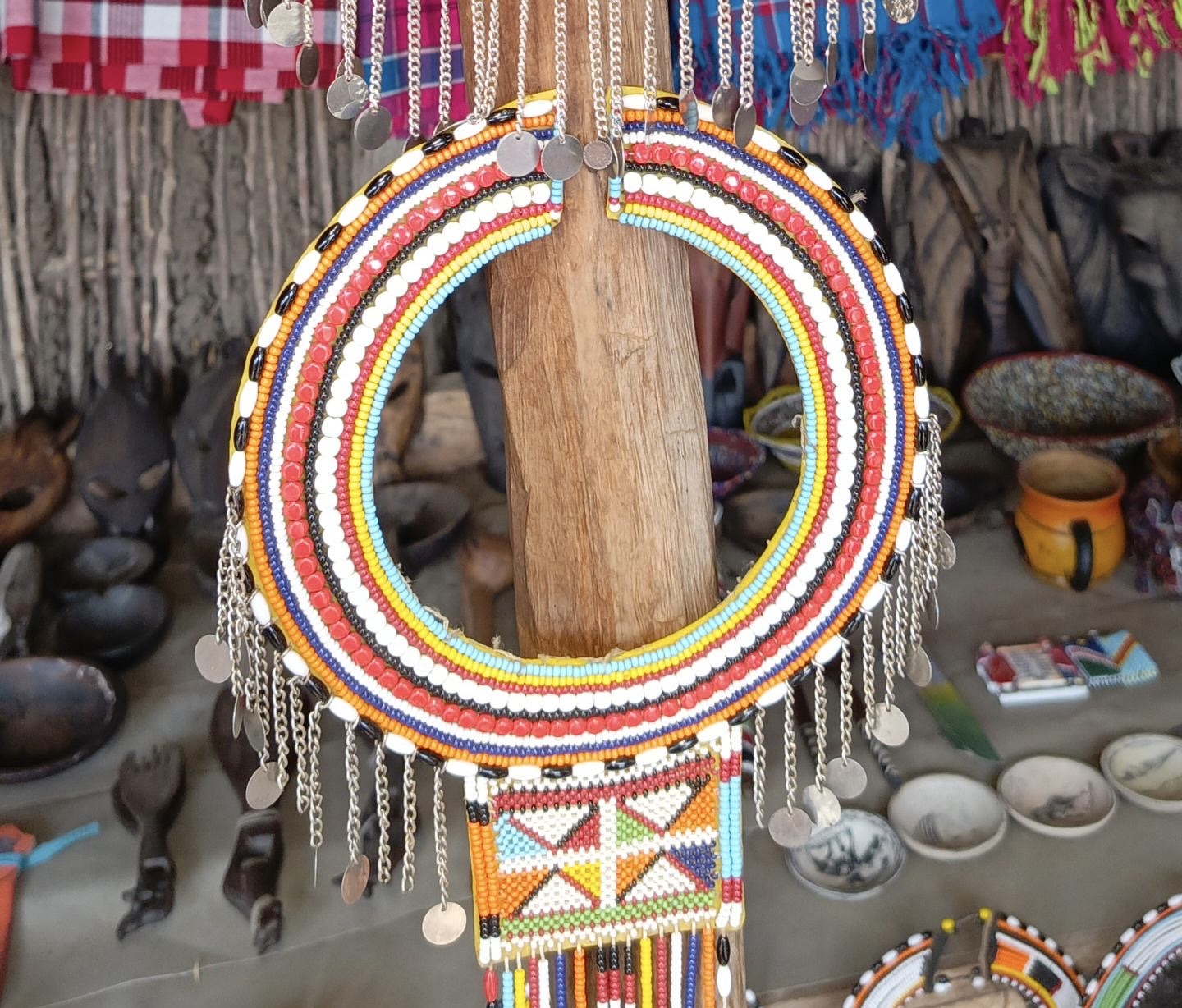 Handcrafted Maasai beadwork on display in the village