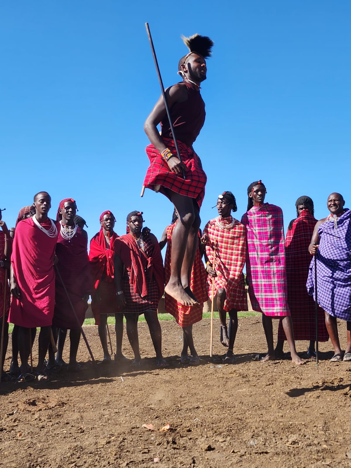 Maasai warriors performing traditional adumu jumping dance